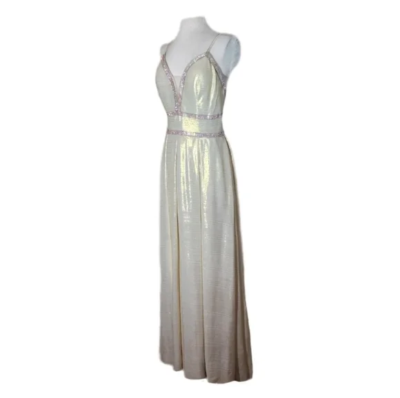 Camille Dress Metallic Sweetheart Rhinstone Maxi Champagne Plus Size 14 - Picture 11 of 17